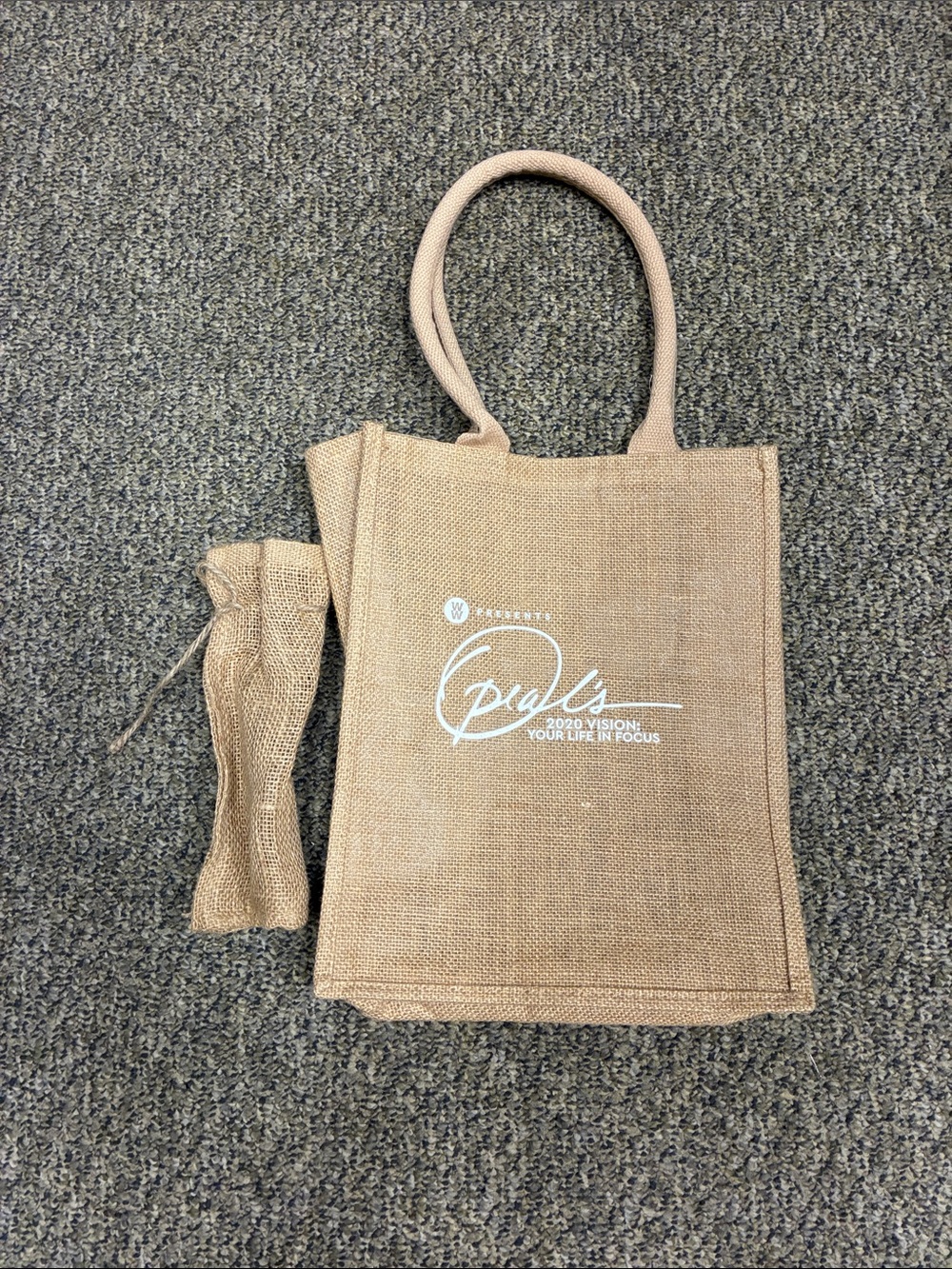 Oprah weight watchers Canvas-Style Natural Tote Bag with White Logo